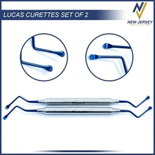 Dental Lucas Curettes Set of 2 Surgical Bone Curettes Serrated Blue Coated Tips