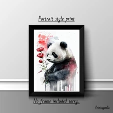 PANDA FLOWERS A4 PRINT PICTURE POSTER WALL ART HOME DECOR UNFRAMED  NEW GIFT