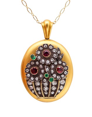 Victorian 1890 Pendant locket In 18Kt Gold With Ctw Diamonds
