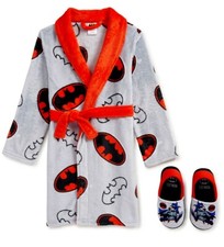 NWT DC Comics Batman Robe Pajamas Cover Boy Girl XS 4 5 Slippers Shoes