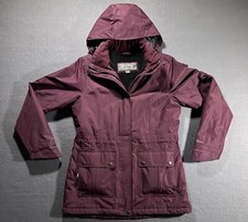 Eddie Bauer Weather Edge Jacket Womens M Purple Hooded Pockets Sherpa Lined