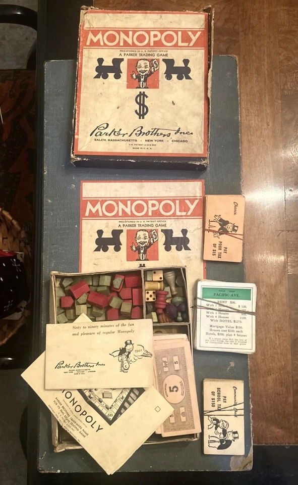 Vintage 1946 Monopoly Game Patent 2.026.082 Cards w/ Board Pieces READ details - Image 2 of 4