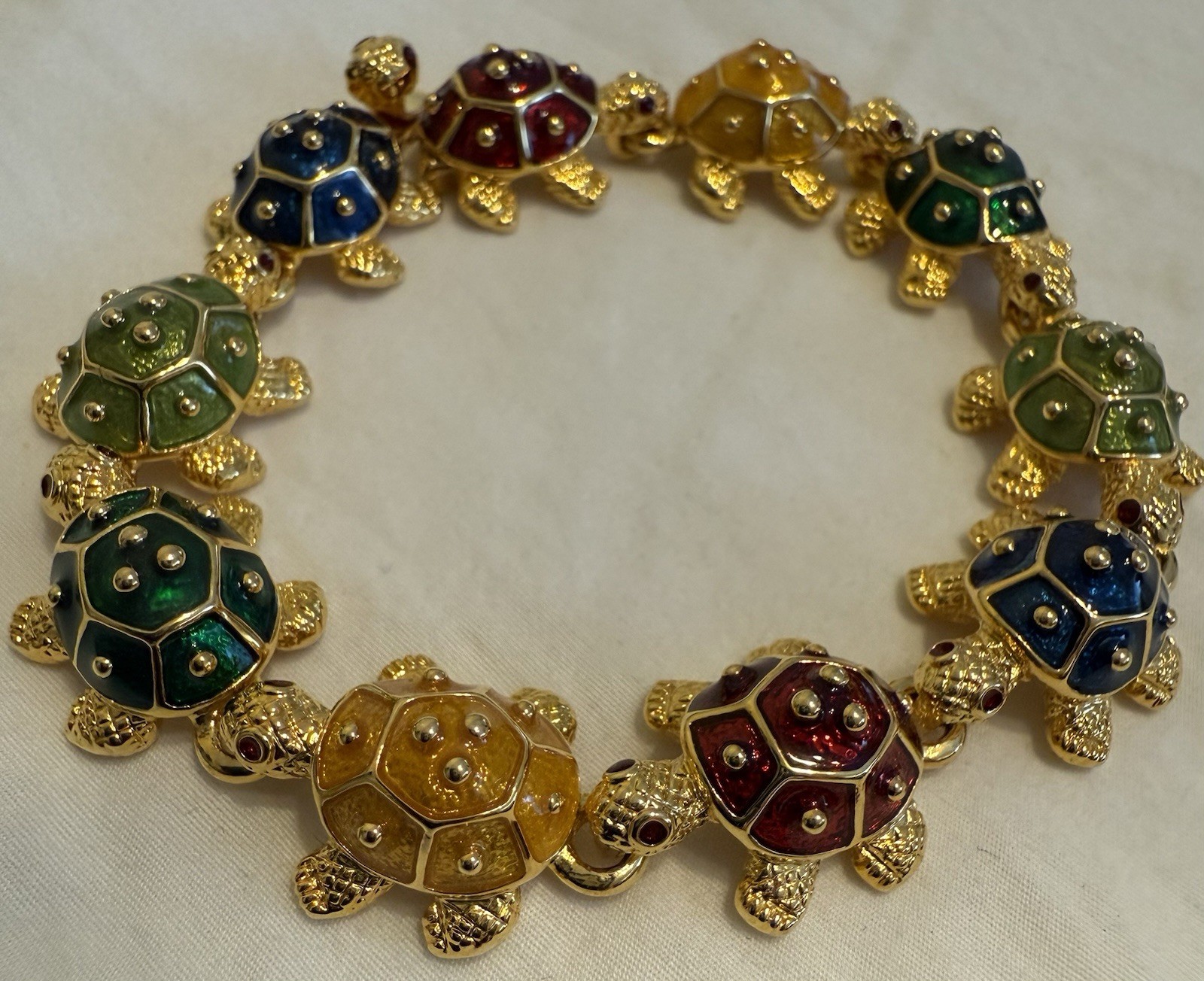Vintage KJL Multicolor Enamel Turtle Link Tennis … - image 2