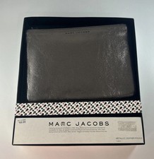 Neiman Marcus Leather Marc Jacobs Designer Metallic Pewter Pouch Clutch Purse