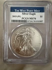 2015-W American Silver Eagle PCGS MS70 West Point 1 oz .999 Fine Silver