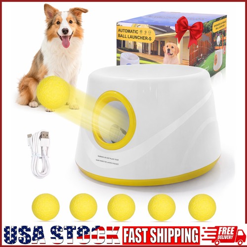 Automatic Ball Launcher for Dogs with 5PC ETPU Balls, 3 Launch Distance Settings