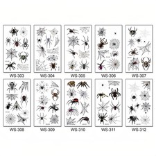 10 PCS Waterproof Spider Web Face Temporary Tattoo Stickers Halloween Makeup Kit