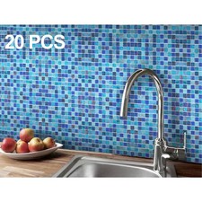 20 Sheets Mosaic Tiles Backsplash, Pool Shower Glass Tiles, 12" x 12" Cobal...