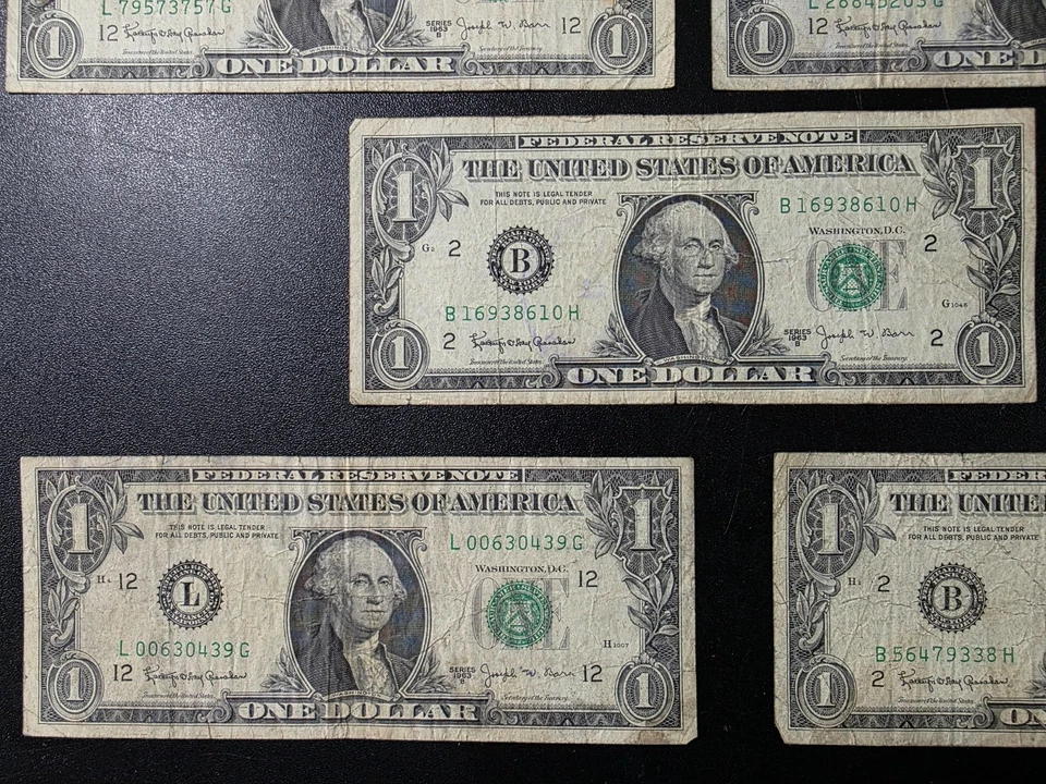 5pcs 1963 One Dollar $1 Notes Circulated Lot #BK757 - Image 4 of 4