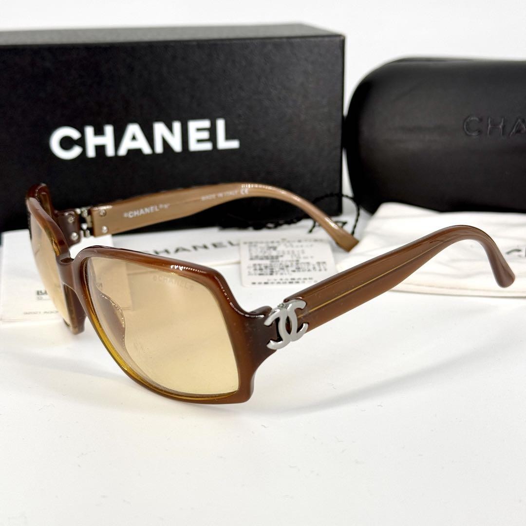 Chanel 5030 Coco Mark Brown Sunglasses with Silver Frame & Box from Japan-image