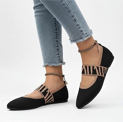 REFRASE LIFE Mary Jane Pointed Toe Flats, Size {8.5} with Elastic Strap