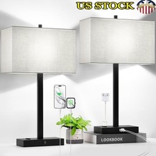 2 Pack Dimmable Touch Bedside Lamp W/ USB Charging Ports Energy Saving LED Bulbs