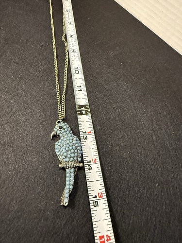Vintage 2.5” Silver Tone Perched Blue Enamel Bird Pendant Long Chain Necklace - Picture 8 of 8