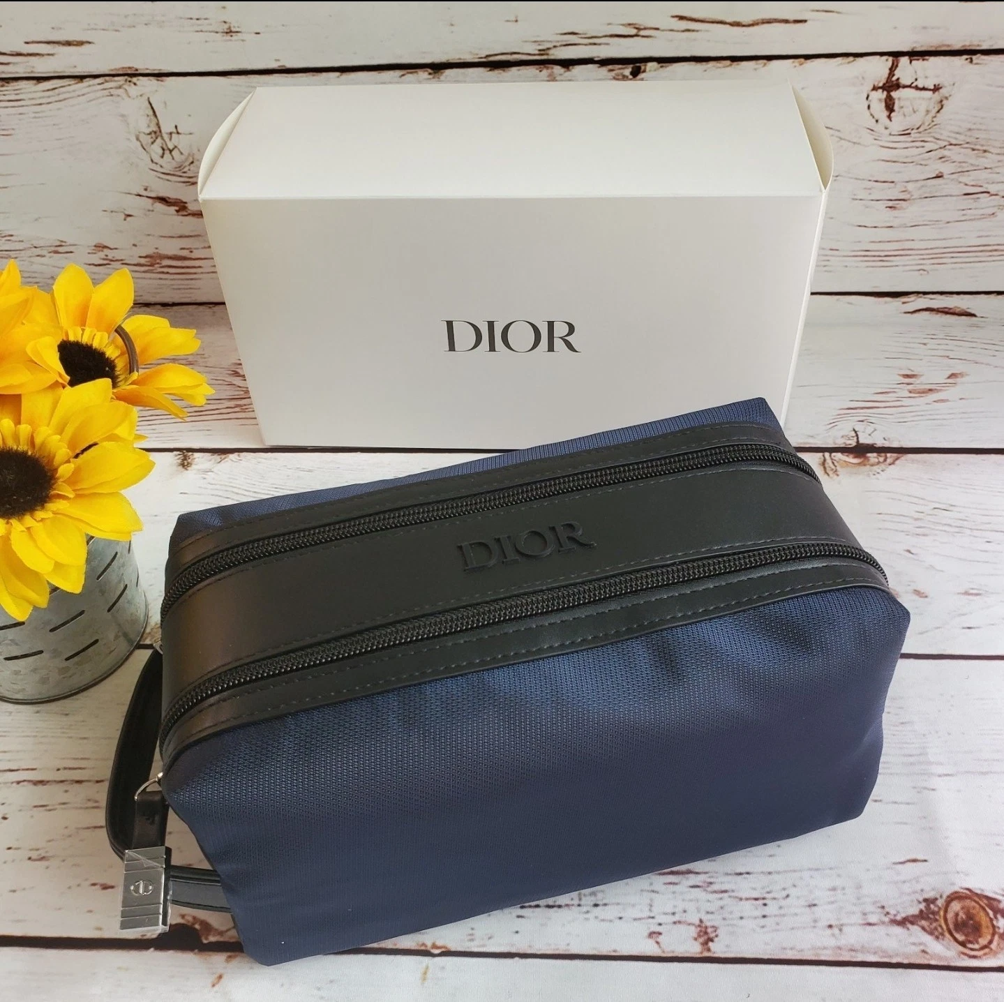 Trousse de toilette homme DIOR ÉTUI DE VOYAGE double fermeture éclair logo BLEU MARINE NEUVE BOITE 