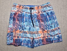Tommy Bahama Swim Trunks Mens XL Blue Tropical Floral Plaid Mesh Lined Pockets