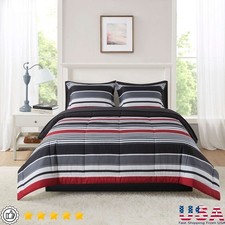 Reversible Red Stripe Bed-in-a-Bag Comforter Set Soft Microfiber Easy Care New