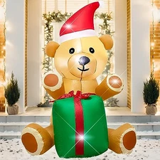 4 Feet Christmas Inflatable Bear Hold Gift,Christmas Indoor Outdoor Irregular