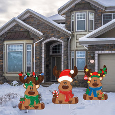 3 Pcs Reindeer Christmas Yard Signs with Stakes, Elk Decoration