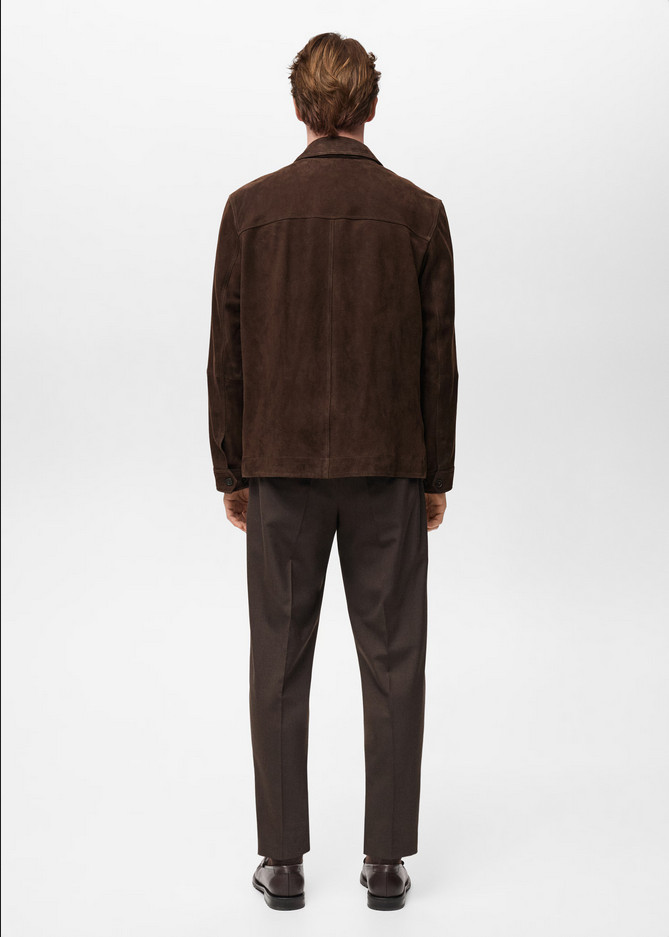 NWT MANGO MNG $400 CHOCOLATE SUEDE LEATHER FLAP POCKET JACKET SZ L LARGE image 7