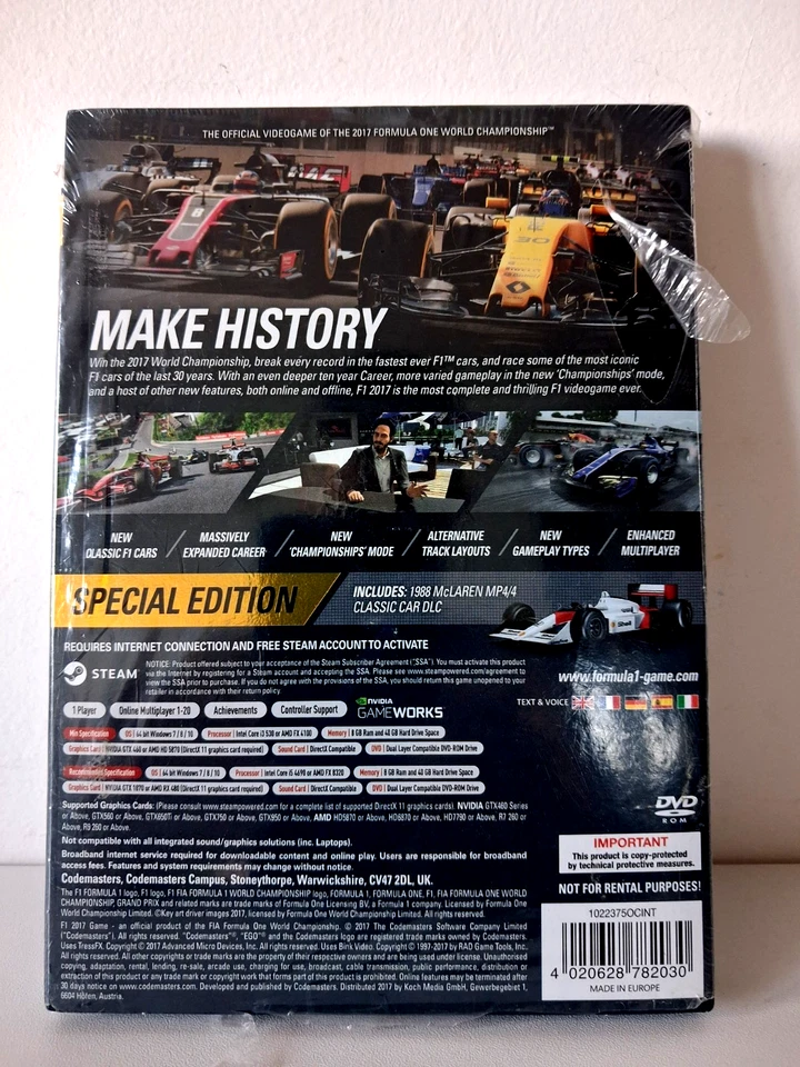 F1 2017 - Special Edition | PC DVD | PAL UK | Factory Sealed  - Image 2 of 4