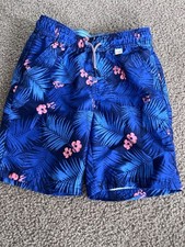 CAT JACK BOYS SWIM SHORTS beach Liner Removed BLUE palm leaves tropical S