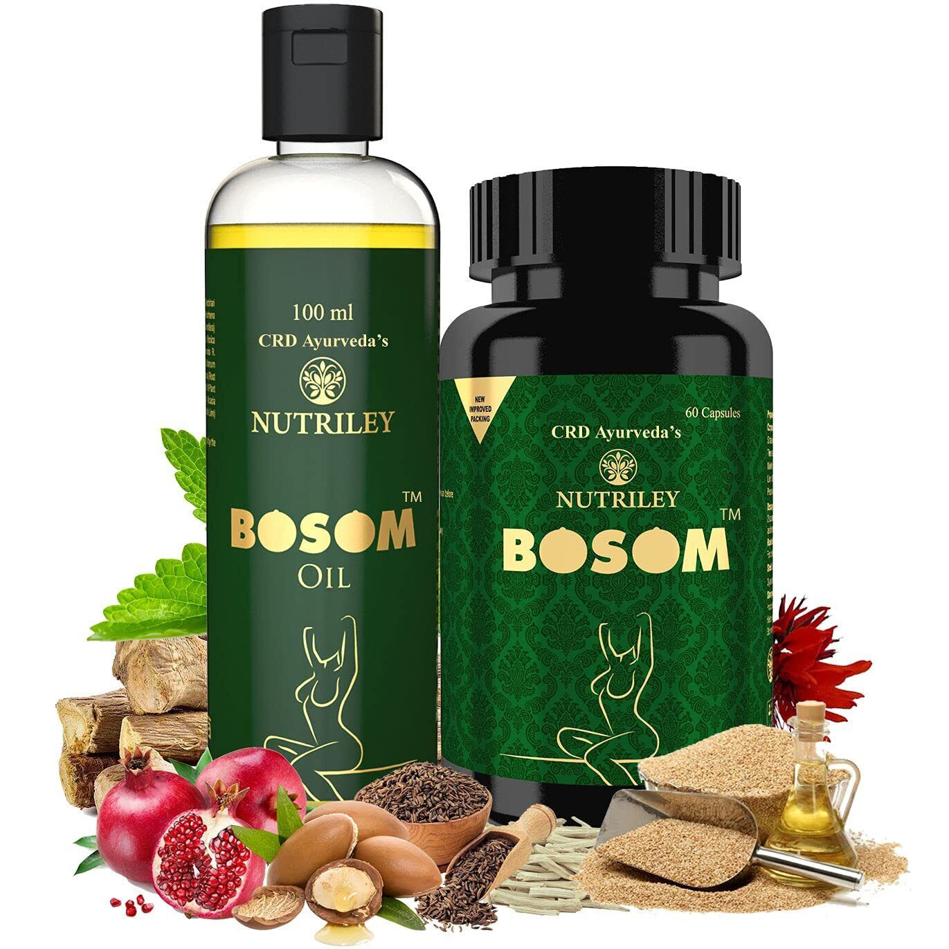 CRD Ayurveda Bosom Ayurvedic Breast Capsules & Oil for Women Herbal Remedies