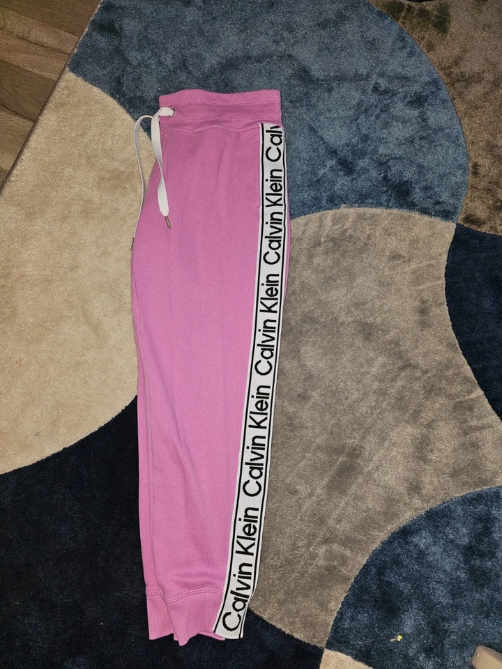 Pantalones de chándal para mujer Calvin Klein Performance rosa y blanco con logotipo grandes L Foto 2 de 4