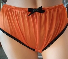 Vintage 60s Style Bikini Panty Sz 7 Adult Unisex Silky Orange Nylon Handmade