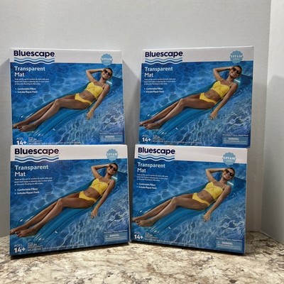 Bluescape Inflatable Pool Float Blue Transparent Air Mat, Inflatable Lot of 4