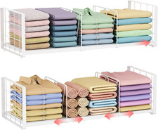 2-Pack Closet Organizers Stackable Clothing Storage Shelves, Expandable Clothes