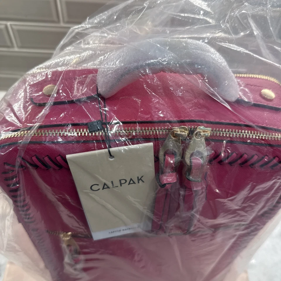 CALPAK Kaya 17 Inch Laptop Backpack in Dragonfruit Pink Stylish Vegan Leather - Image 3 of 4