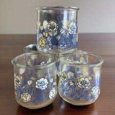 5 Yoplait Oui Glass Yogurt Jars Empty Clear Glass White Yellow Rose Flowers