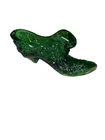 VTG Fenton Art Glass Green Daisy Button Cat Head Shoe
