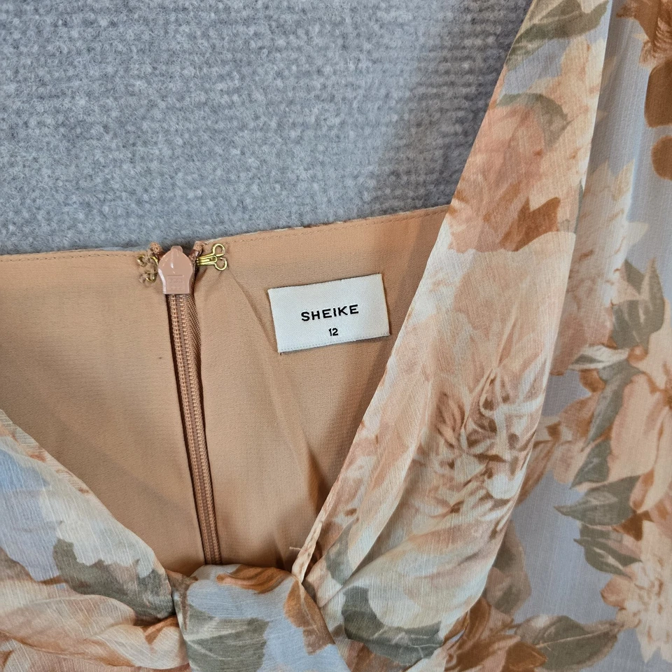 Sheike Dress Womens 12 Floral Ruffle Tie Up Front Asymmetrical Cocktail Midi - image 3 of 4