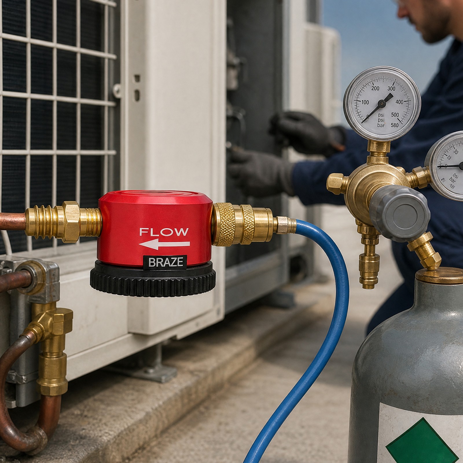 Nitrogen Flow Regulator for Brazing, HVAC Nitrogen Purging Tool 50 PSI inlet