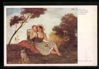 artist postcard signed E. Veith: Sweet Burden, Mother with Child 