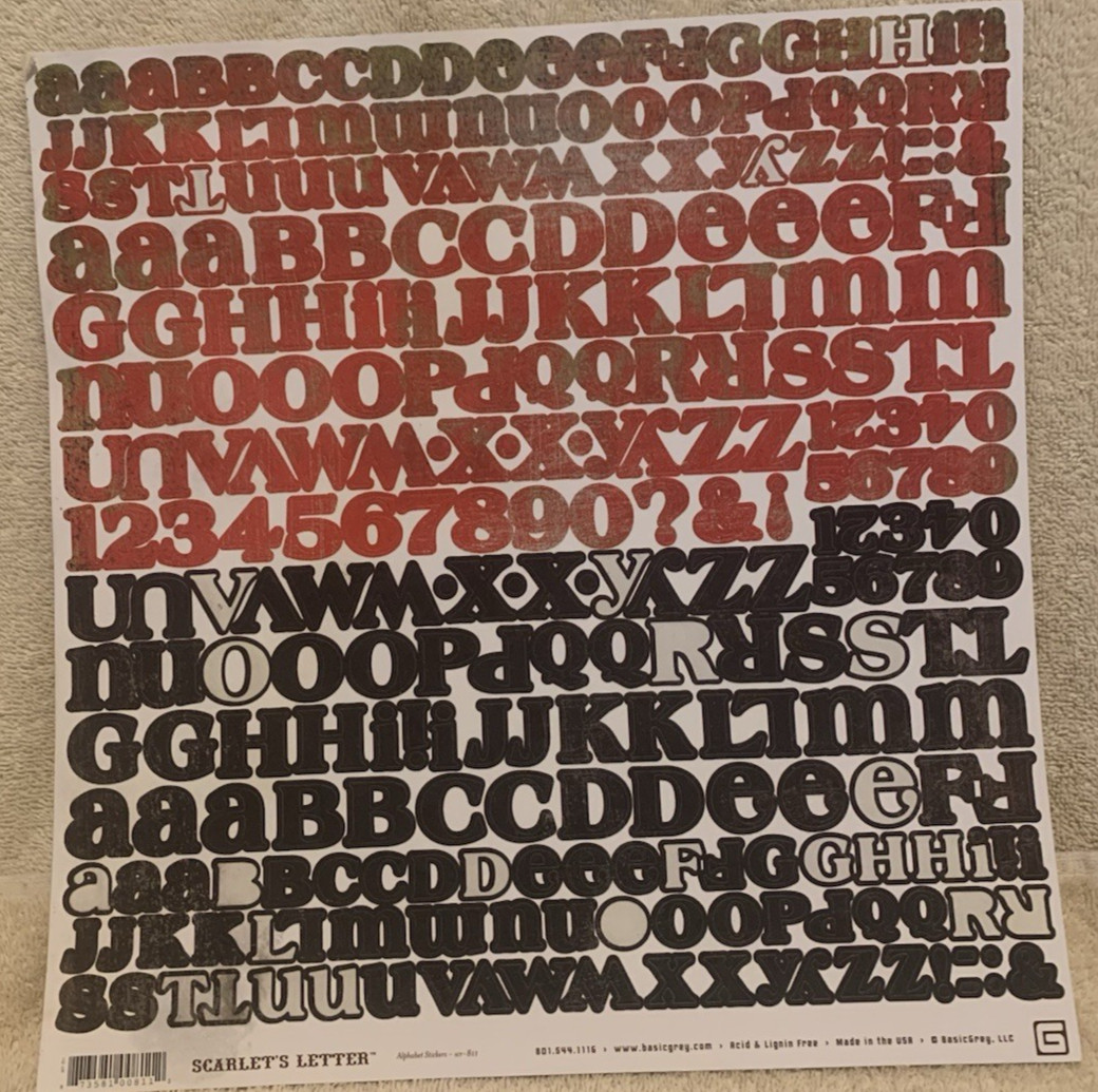 Lot Of 7 BASIC GREY Alphabet, Number & Punctuation Sticker Sheets 12x12 - Unused