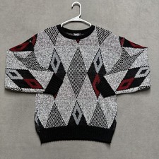 Vintage VanCort Sweater Men Small Gray Argyle Diamond Geometric Knit Made In USA