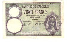 Banque de l Algérie 20 Francs 1941 Banknote Algerian Woman Children Cactus