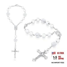 White Car Rose Rosary for Rearview Mirror - Personalized Blessing