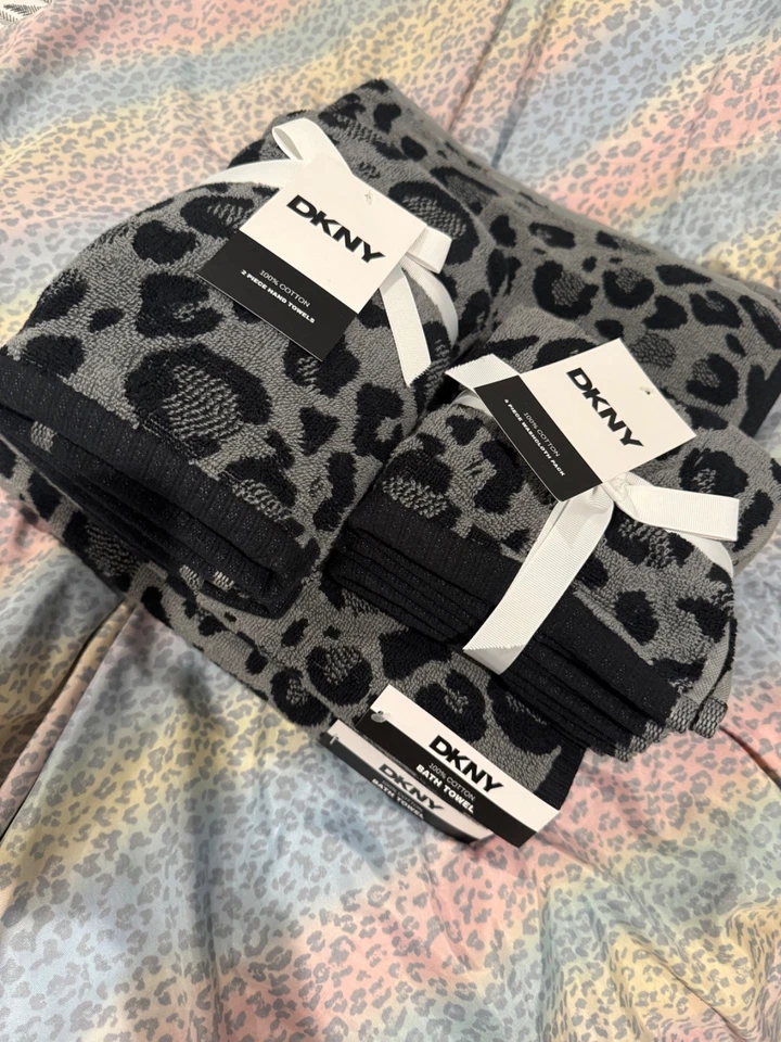 Nuevo juego de toallas de baño DKNY negro/gris 8 piezas con estampado de guepardo/leopardo - ¡Lujo y estilo! Foto 3 de 3