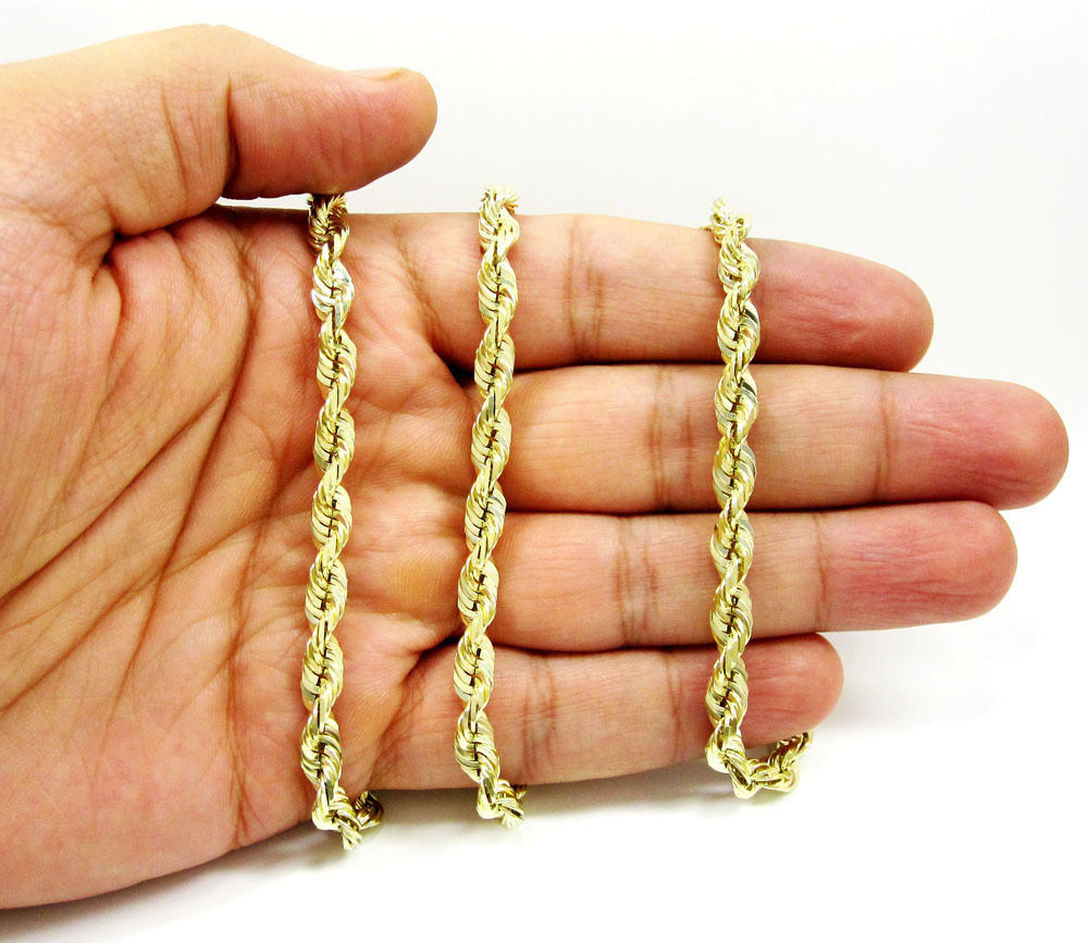 10K Yellow Gold 2MM-8MM Diamond Cut Rope Chain Necklace 16-32