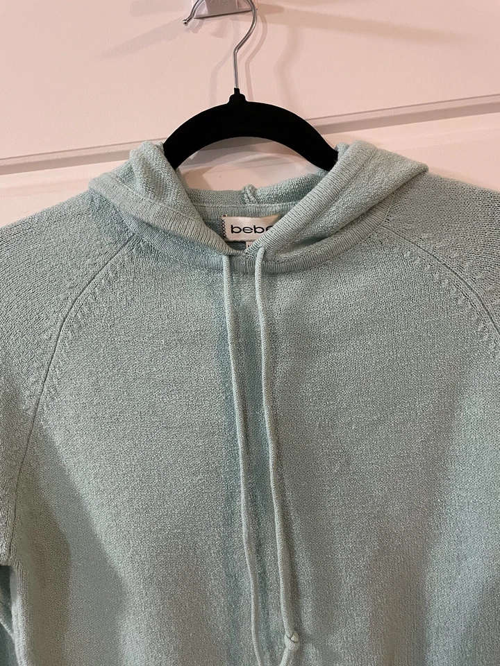 BEBEAquaGreenWomen Fleece Pullover LogoBebe Long Sleeves Hooded SweatshirtSize L - Image 4 of 4