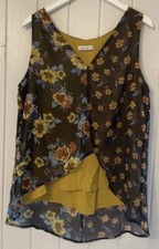 Thick Strap Sleeve Ladies Black / Yellow Top With Flower Design Vgc Uk 16 Per Un