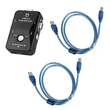 KVM Switch 2 Port Share VGA LCD Monitor Keyboard Mosue Printer Scanner USB Cable