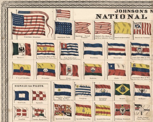 Antique Print "Johnson's New Chart of National Emblems" 1868 - Picture 3 of 8