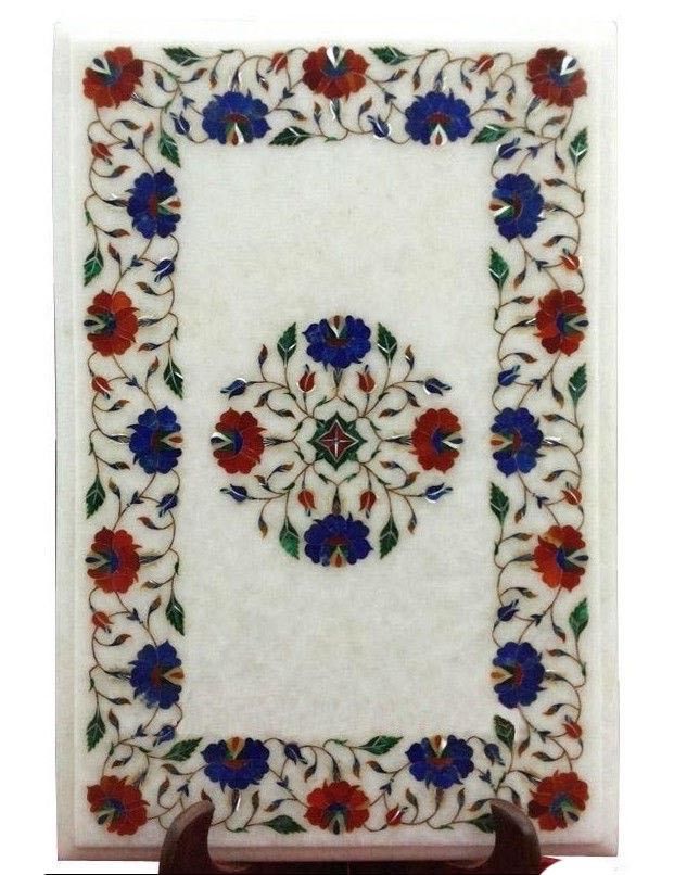 18x12 Handcrafted Marble Side Table with Floral Inlay Design