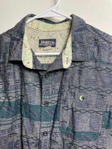 Modern Amusement Southwest Shirt Men's Striped Long Sleeve Cotton Button sz M - Picture 3 of 9
