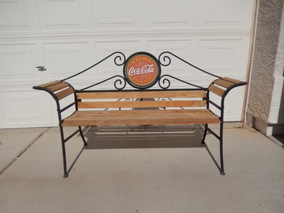 Coca Cola Advertising Wood Iron Park Bench Ice Cold Coke Sold