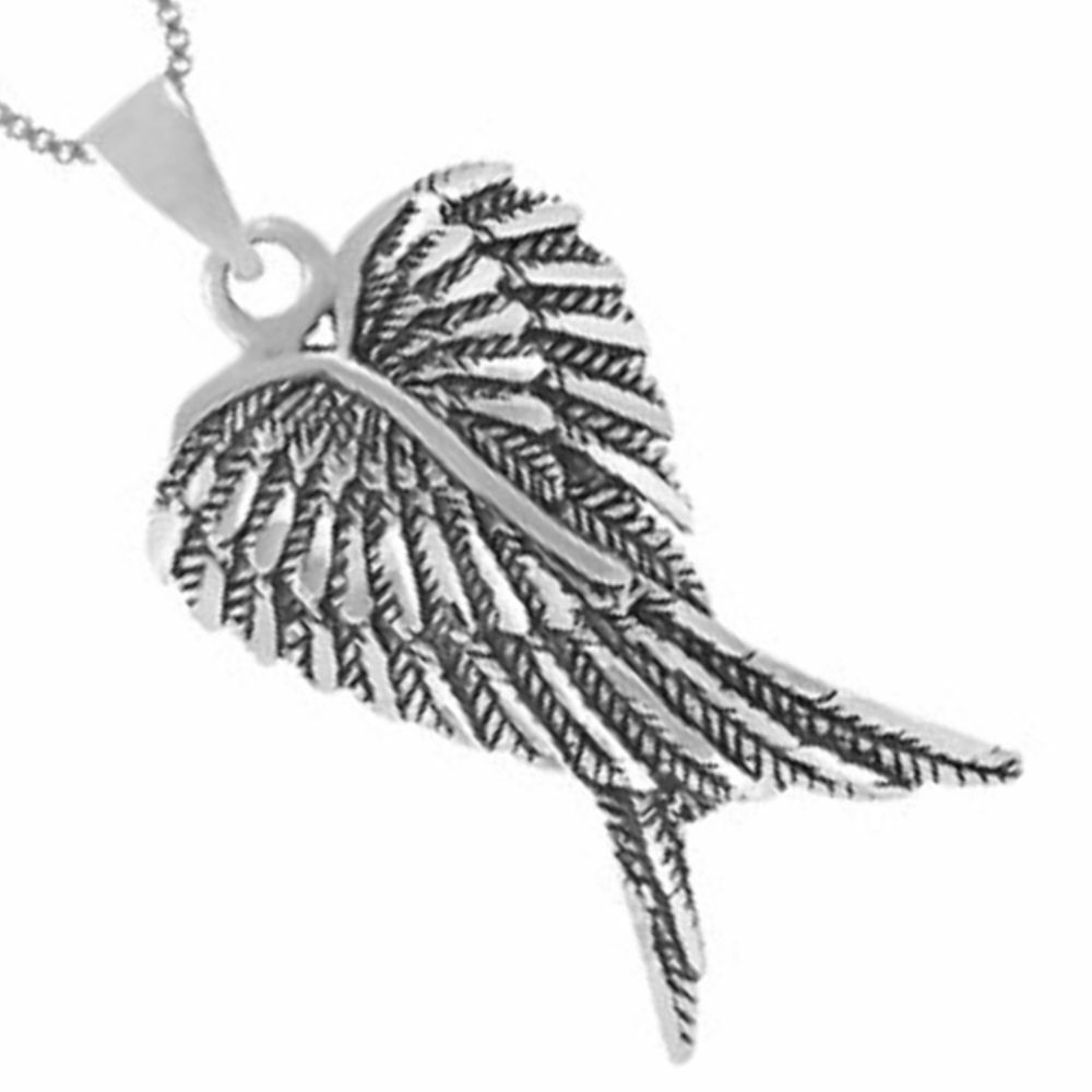 Oxidised Sterling Silver Crossed Angel Wings Pendant (N308) Ostatnia praca, okazja